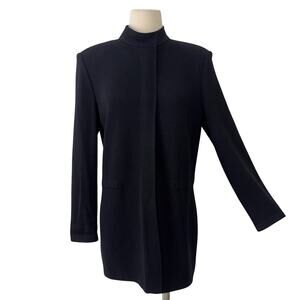 St. John Front Zip Santana Knit Long Jacket Blazer Sweater Black 10 Vtg 2002